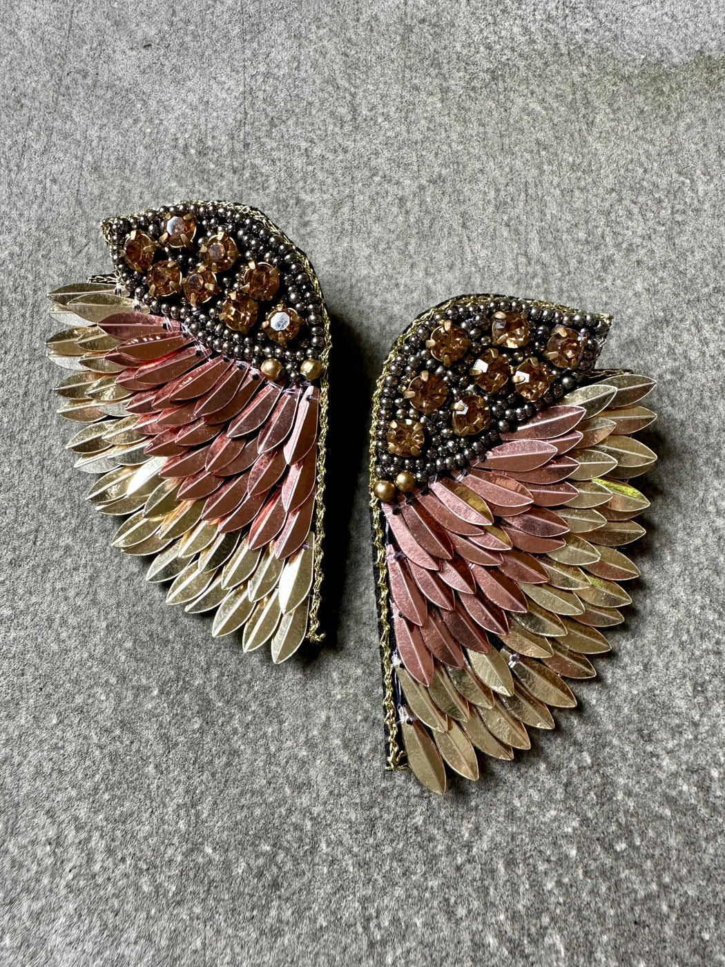 "Wings" Beaded Earrings - Copper and Gold