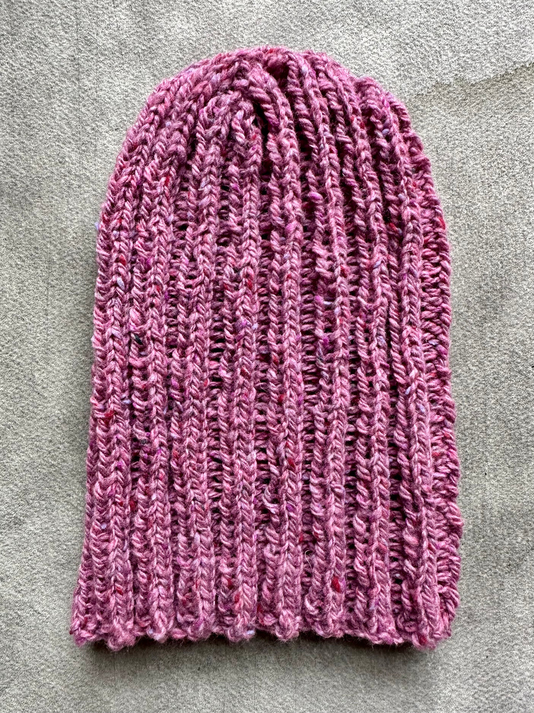 Hand-Knitted Ribbed Beanie - Rose Shetland