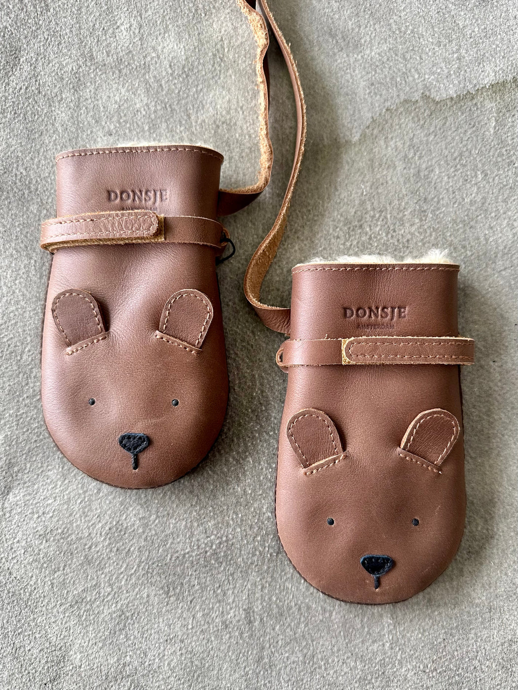 Donsje Leather "Bear" Mittens:  1 - 2 years