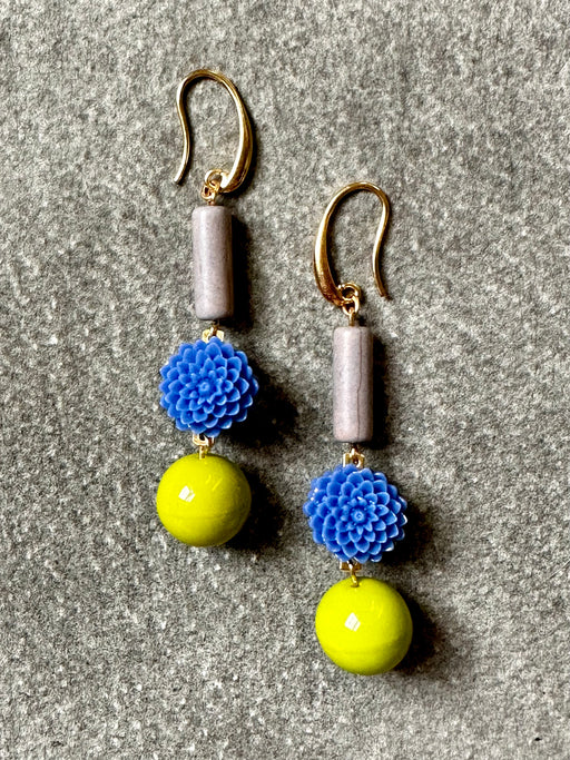"Magnesite, Blue Glass & Acrylic" Earrings by David Aubrey