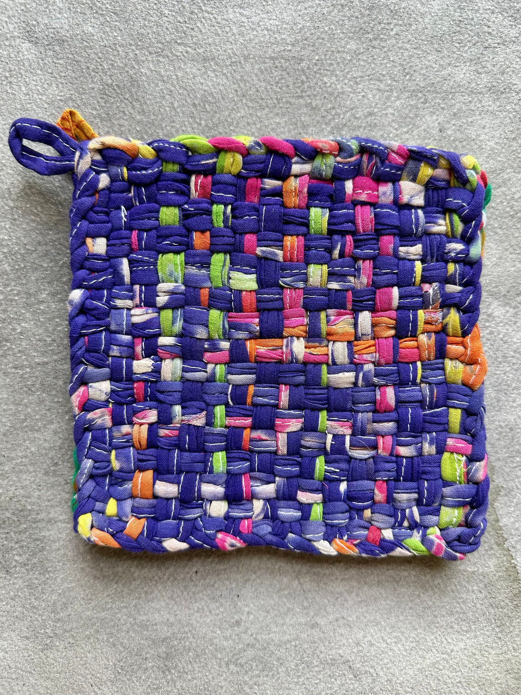Woven Cotton Sari Potholders - Purple & Green