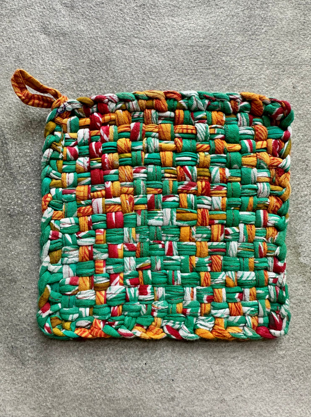 Woven Cotton Sari Potholders - Purple & Green