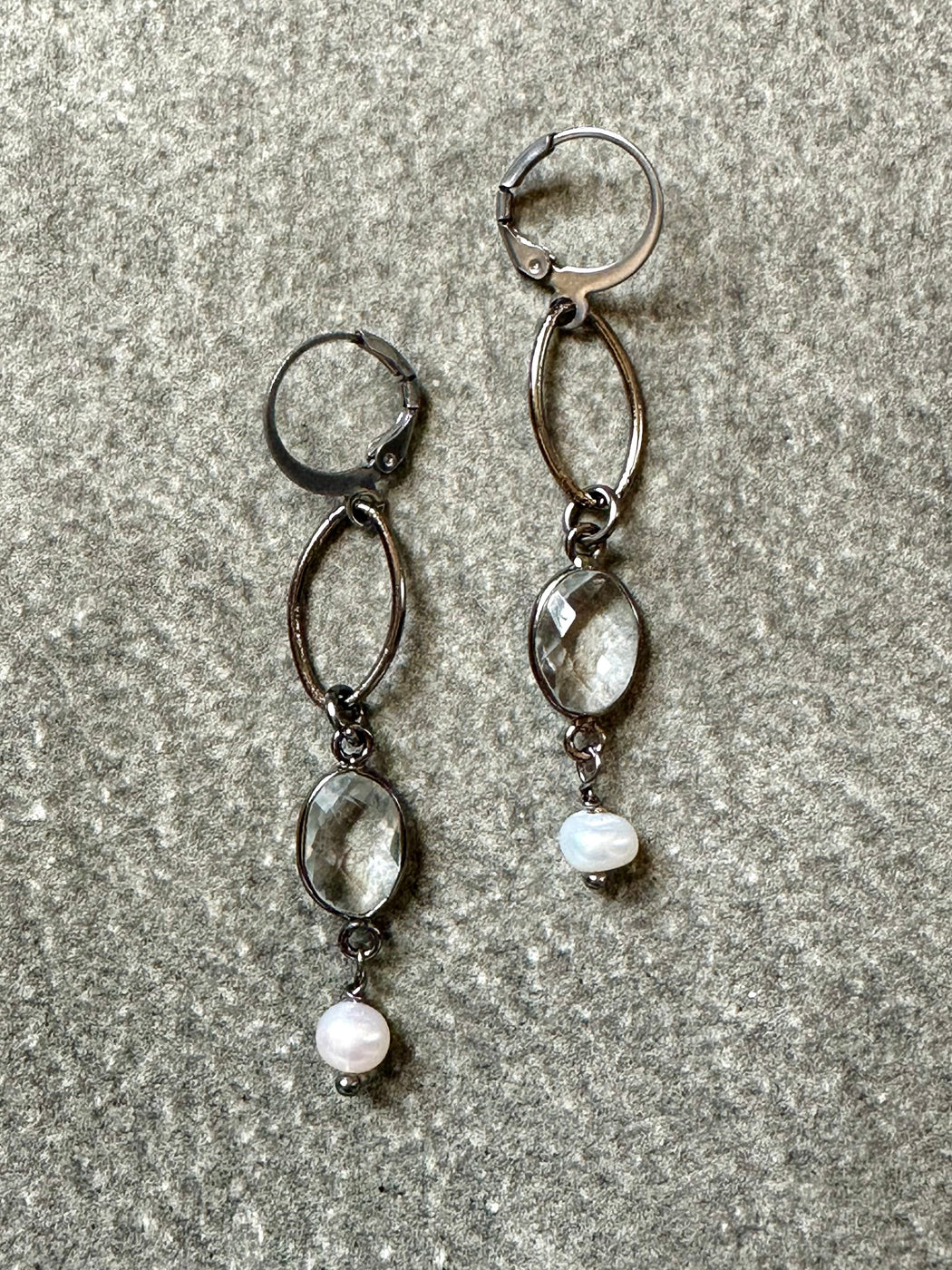 Open "Oval" Crystal and Pearl Earrings by VB & Co.