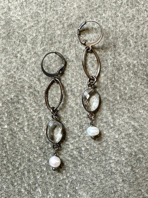 Open "Oval" Crystal and Pearl Earrings by VB & Co.
