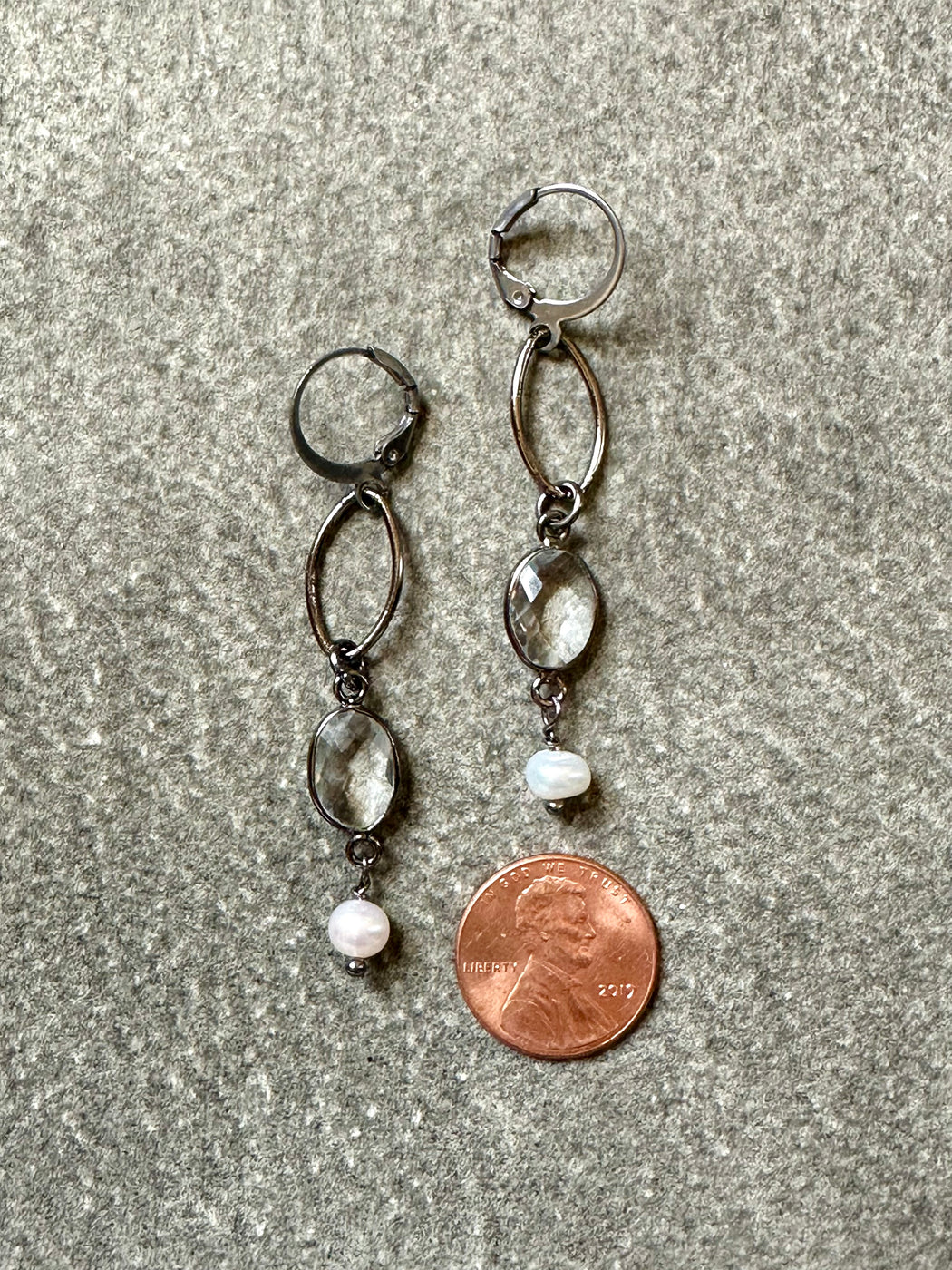 Open "Oval" Crystal and Pearl Earrings by VB & Co.