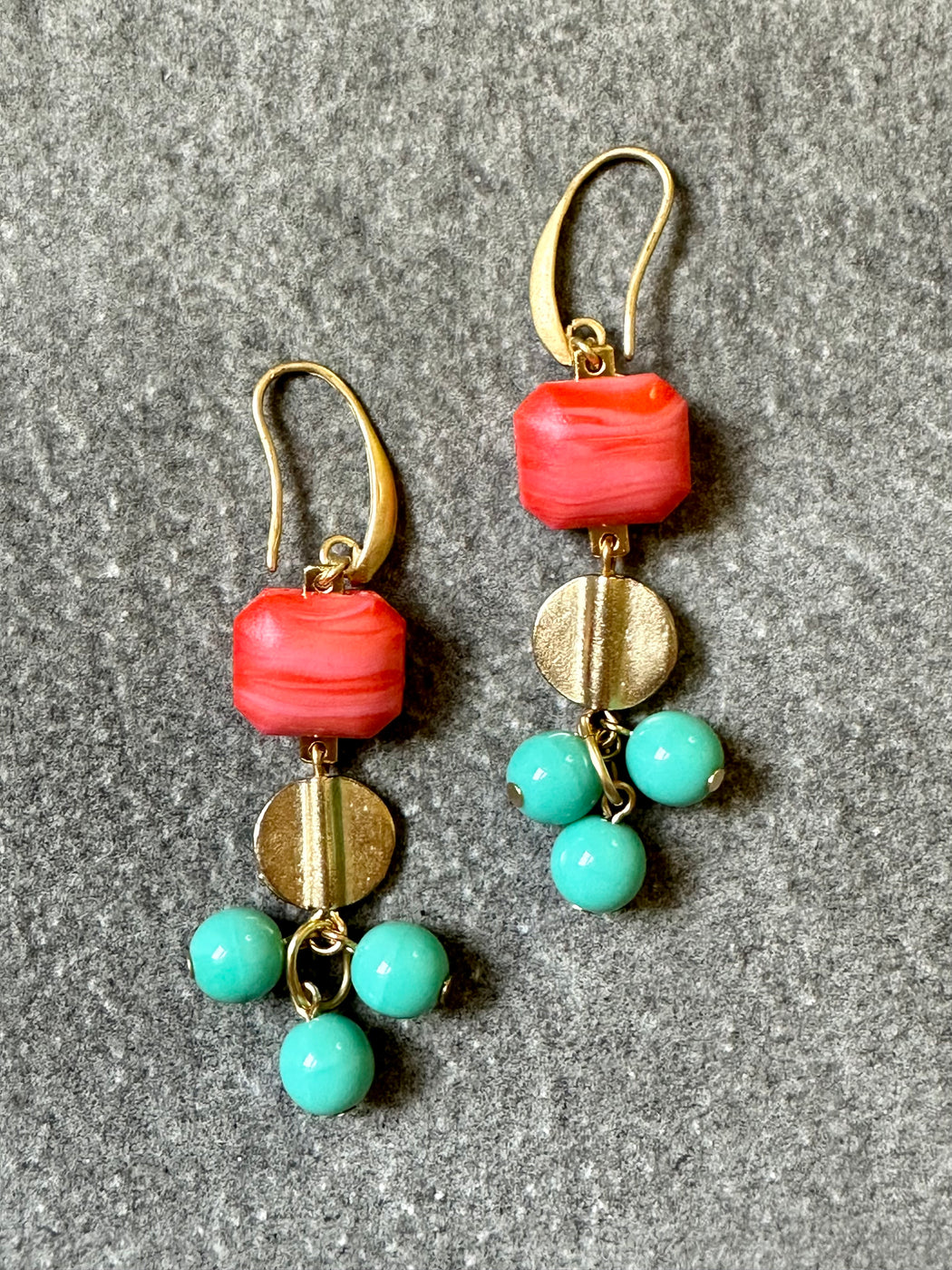 "Salmon & Turquoise" Earrings by David Aubrey