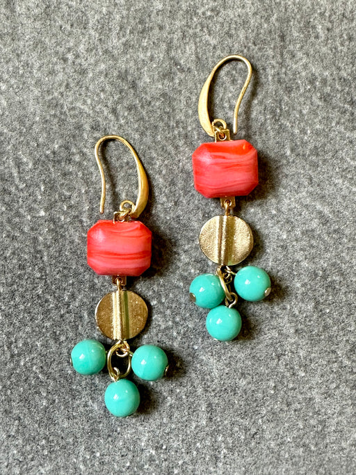 "Salmon & Turquoise" Earrings by David Aubrey