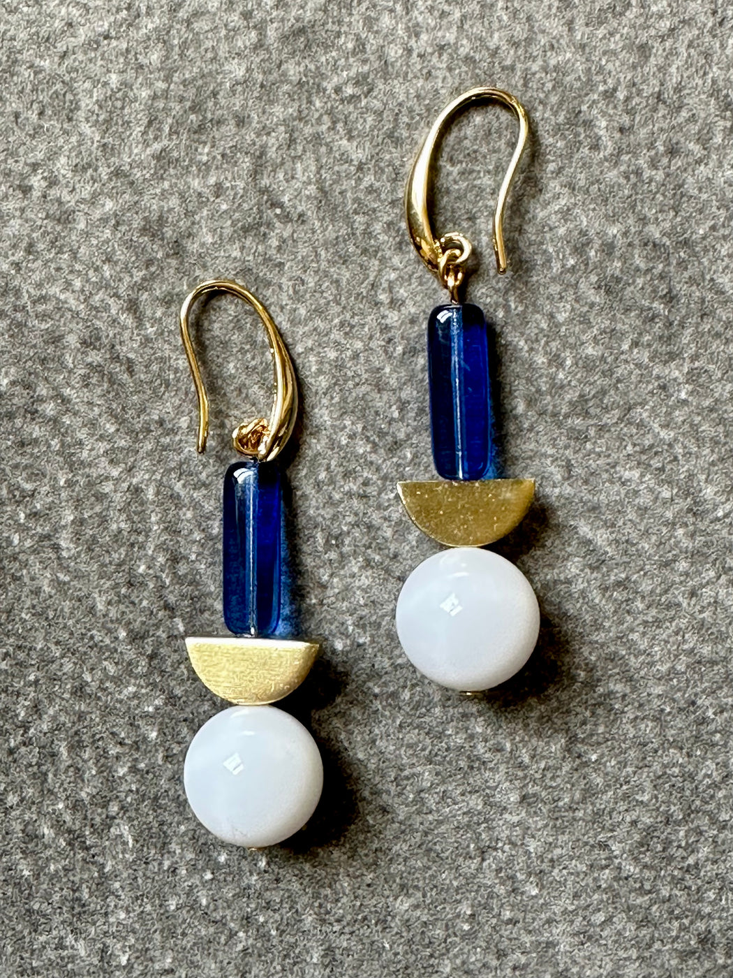 "White Resin & Blue Glass" Earrings by David Aubrey