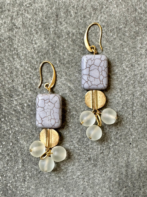"Grey Stone & Vintage Glass" Earrings by David Aubrey