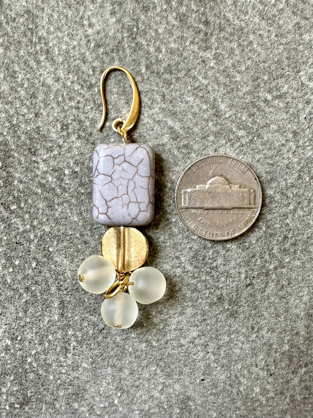 "Grey Stone & Vintage Glass" Earrings by David Aubrey