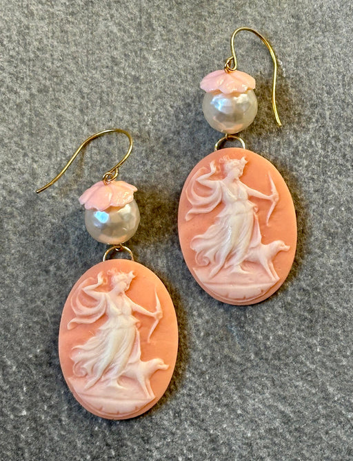 "Pearl & Cameo" Earrings by Gay Isber