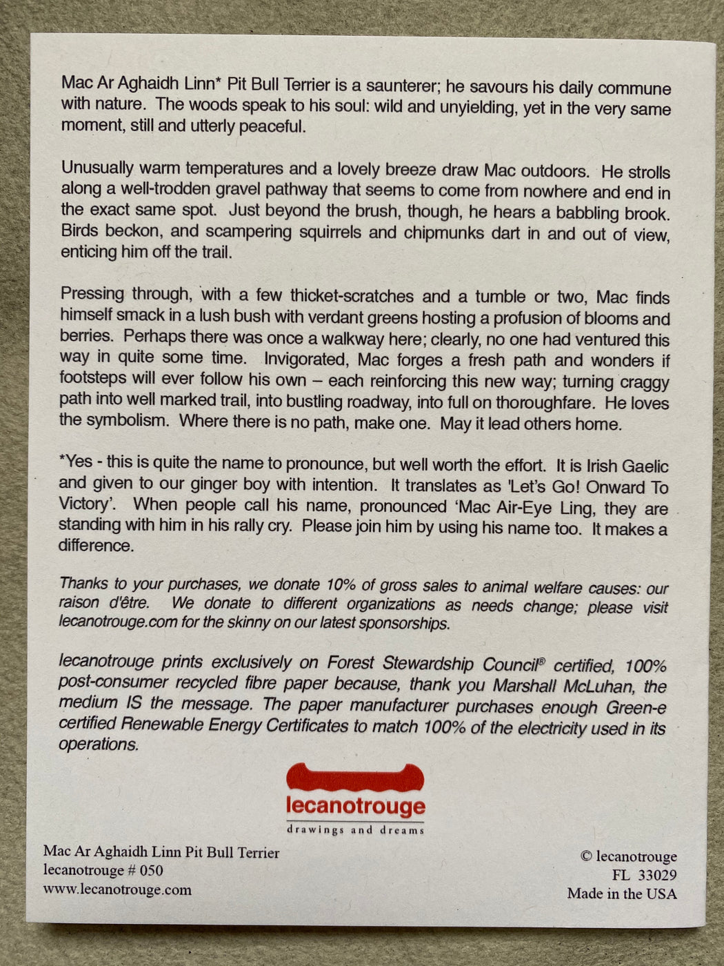 "Mac Ar Aghaidh Linn Pit Bull" Card