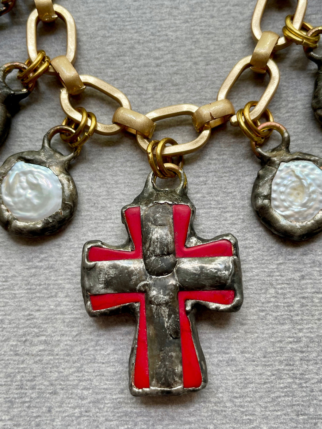 Vintage "Soldered Cross & Pearls" Bracelet by Meredith Waterstraat