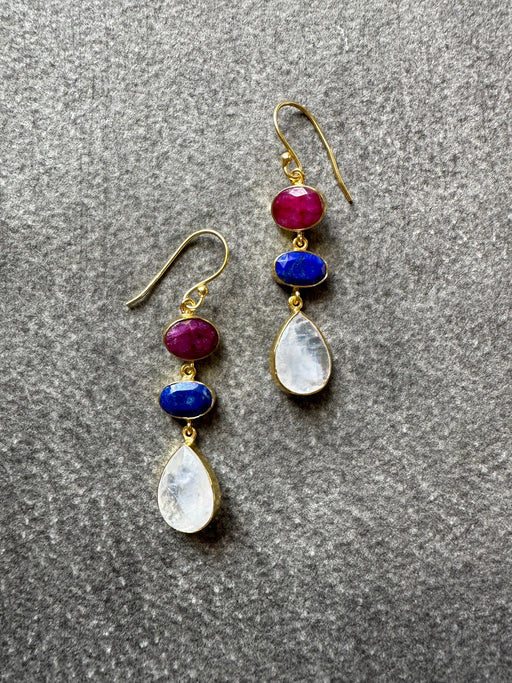 Lapis, Moonstone and Sillimanite Earrings