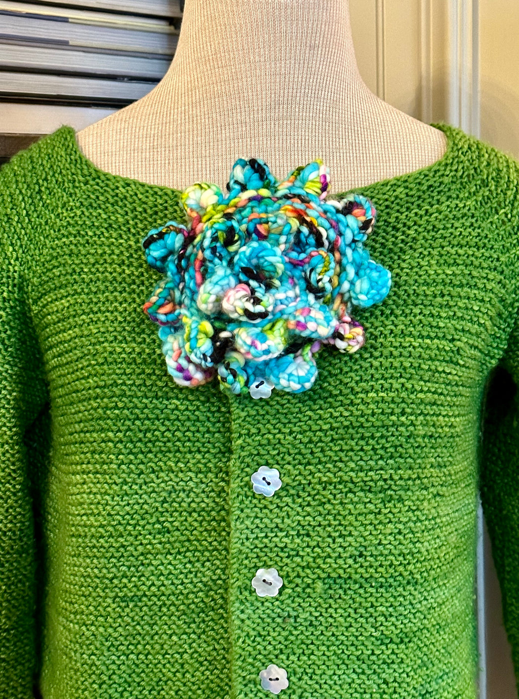 Large "Camelia" Hand-Knitted Brooch by Albo - Blue