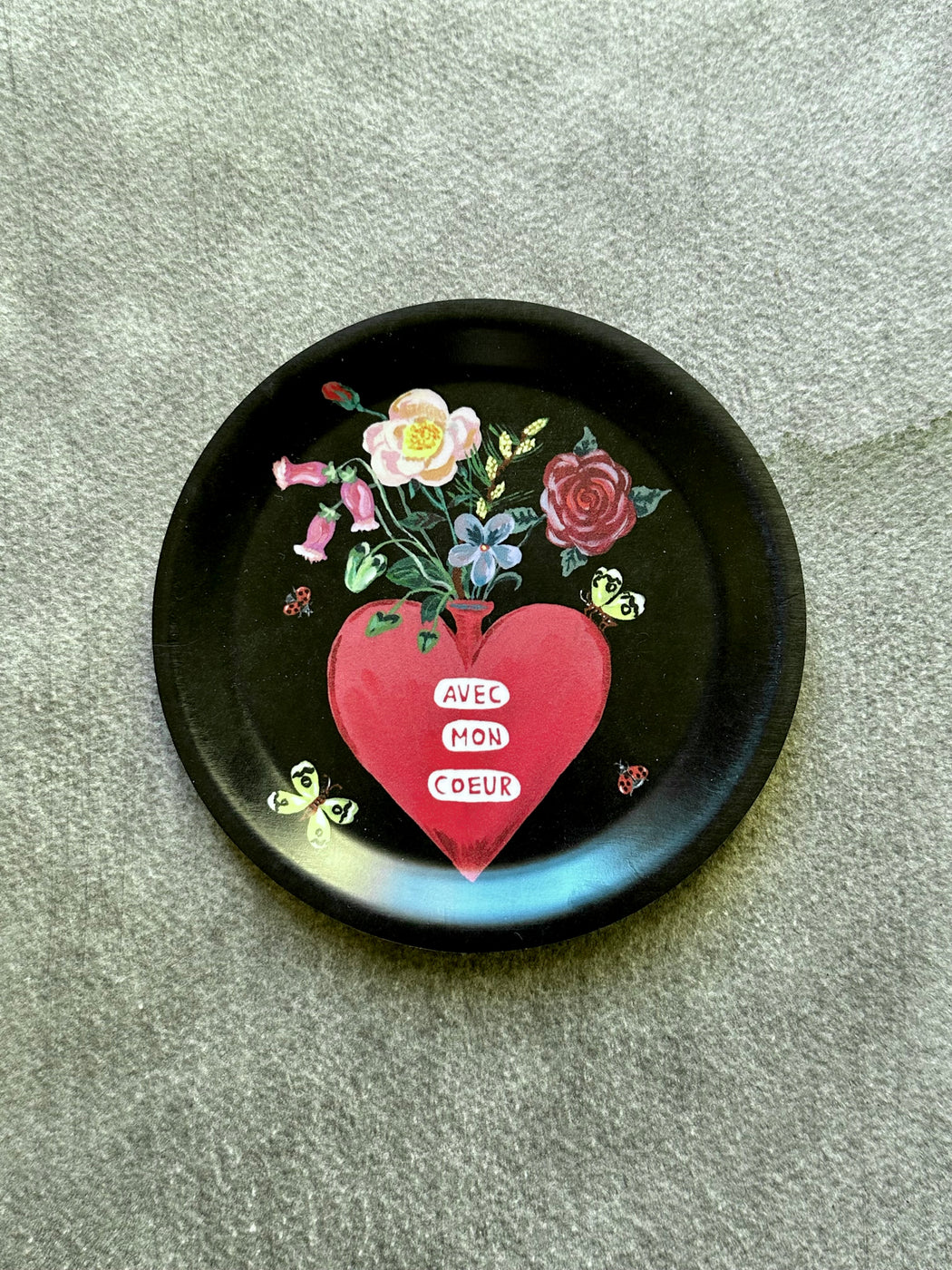 Nathalie Lete "Avec Mon Coeur" Mini Birchwood Tray