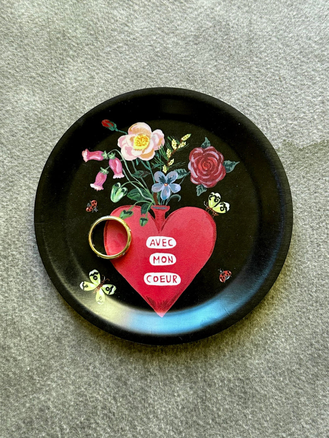 Nathalie Lete "Avec Mon Coeur" Mini Birchwood Tray
