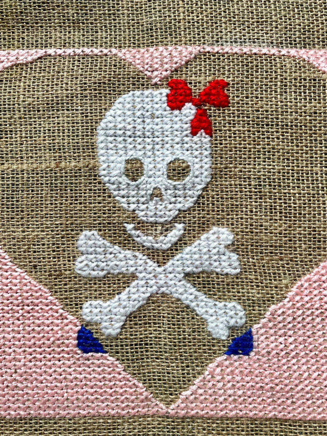 "Skull & Crossbones Heart" Hand-Embroidered Pillow