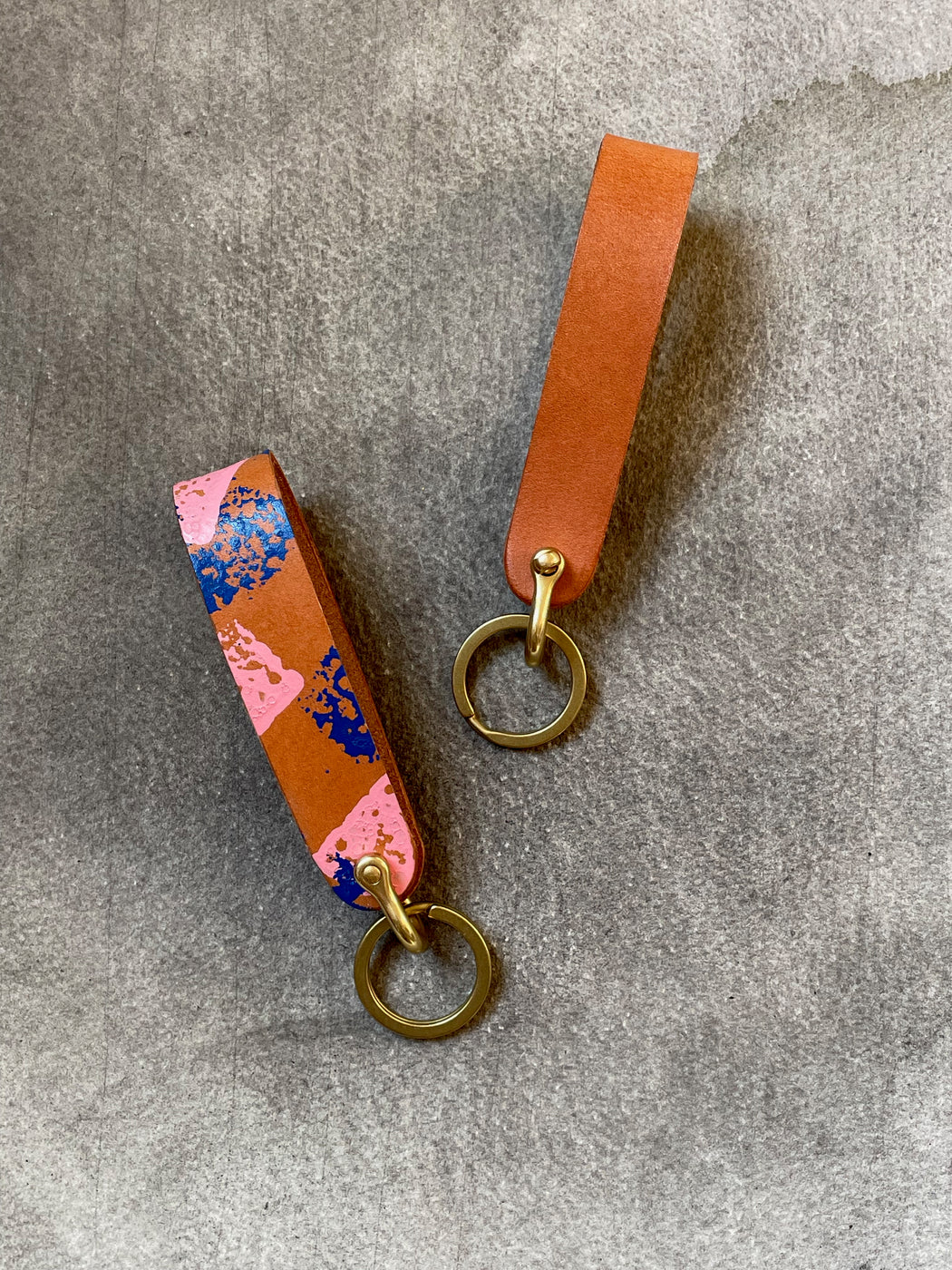 Hand-Painted Natural Leather and Brass Key Fob by Made Solid