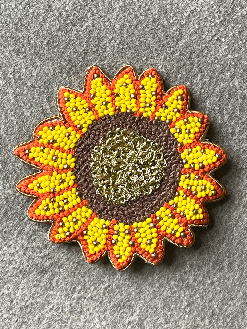 "Sunflower" Beaded Brooch by Hellen van Berkel