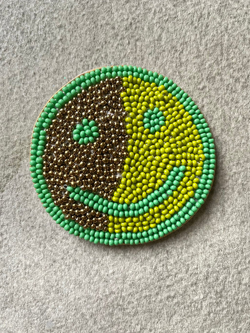 Green "Smiley" Beaded Brooch by Hellen van Berkel