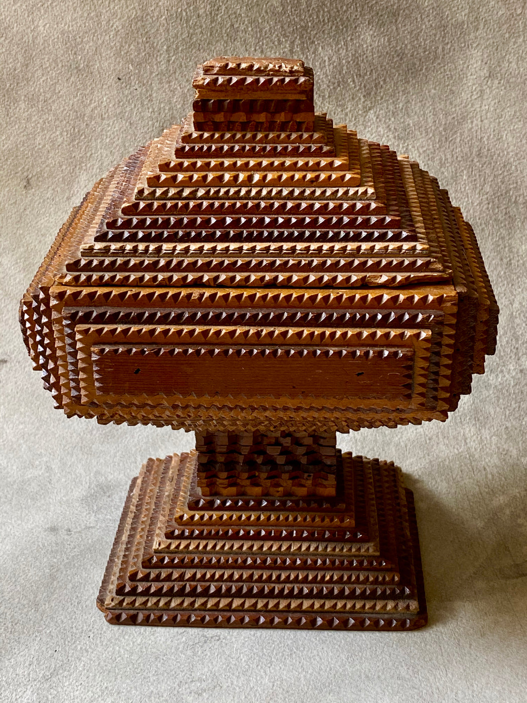 Vintage Tramp Art Tall Pedestal Box