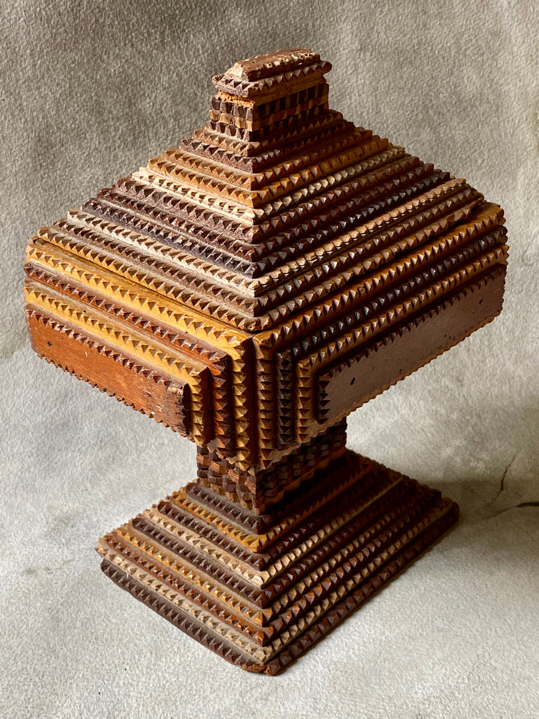 Vintage Tramp Art Tall Pedestal Box