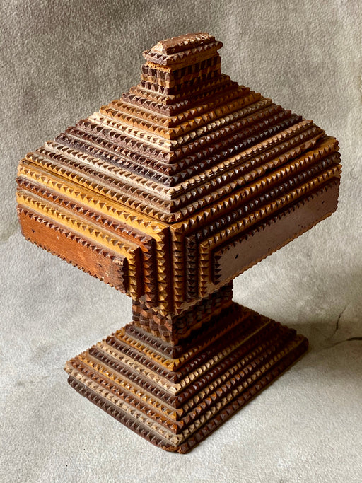Vintage Tramp Art Tall Pedestal Box